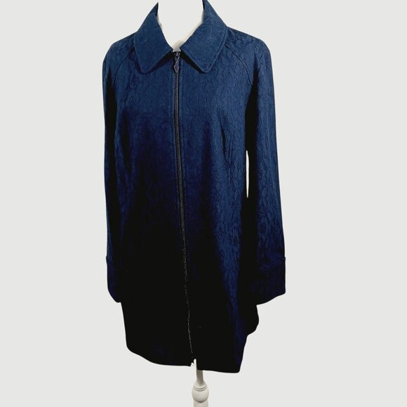 Susan Graver Navy Lace Topper - Jacket, Zip Front, Long Sleeve, Lt. Wt., Sz Med. - Picture 1 of 16